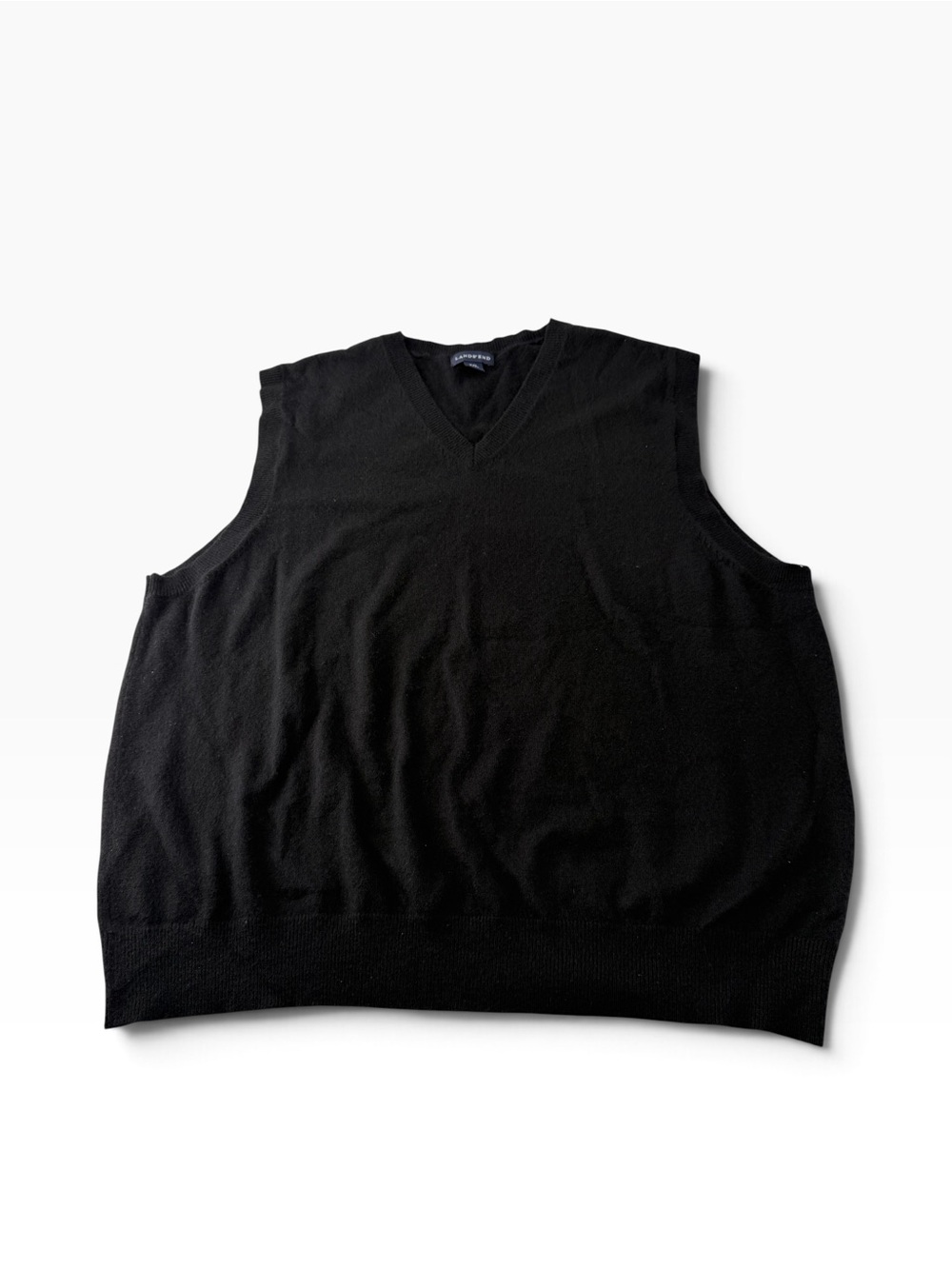 Lands' End Men's XXL Black V-Neck Quiet Luxury 100% Cashmere Sweater Vest